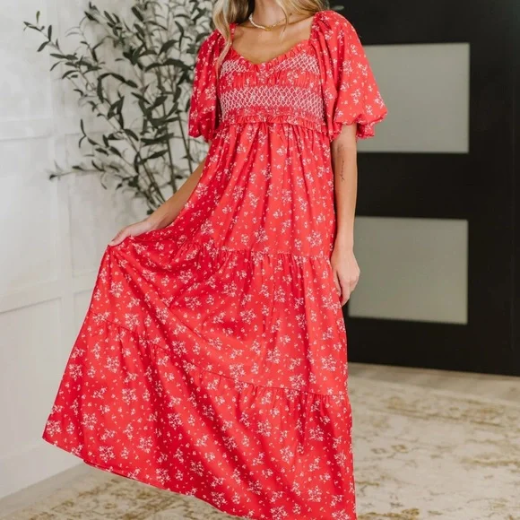 NWT Baevely Floral Smocked Midi/Maxi Puff Dress - Picture 6 of 15